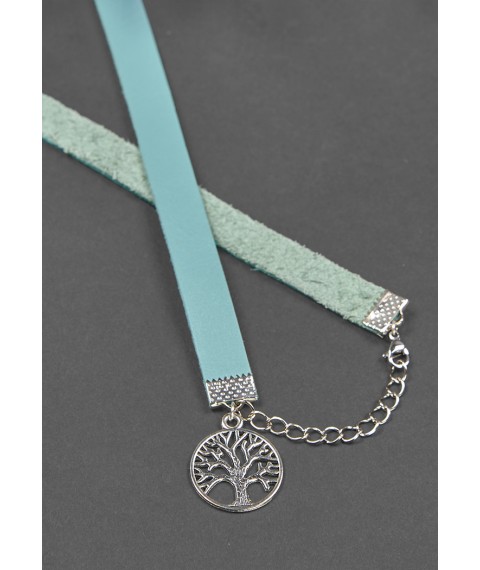 Women's leather bracelet - turquoise ribbon