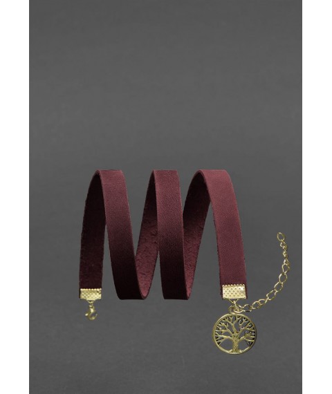 Women's leather bracelet - burgundy Crazy Horse ribbon