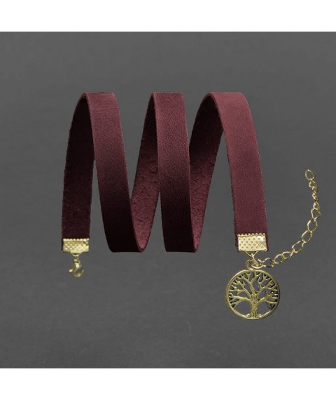 Women's leather bracelet - burgundy Crazy Horse ribbon