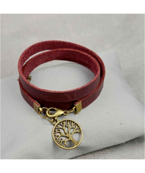 Women's leather bracelet - burgundy Crazy Horse ribbon