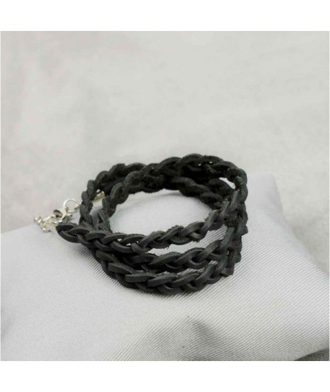 Women's leather bracelet thin braid black