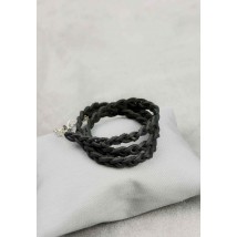 Women's leather bracelet thin braid black