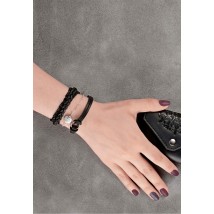 Women's leather bracelet thin braid black