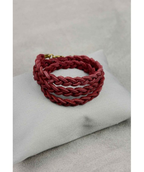 Women's leather bracelet thin braid burgundy