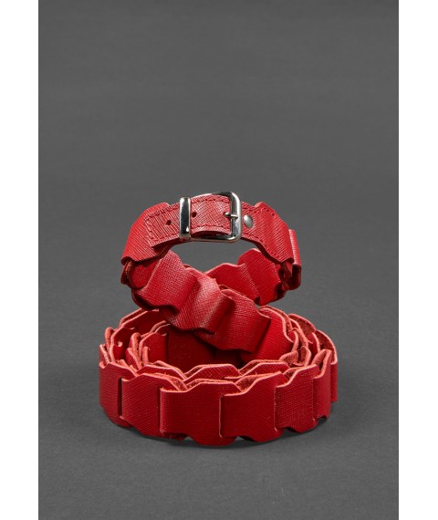 Women's leather boho belt red Saffiano