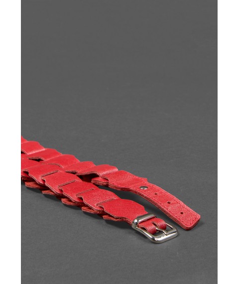 Women's leather boho belt red Saffiano