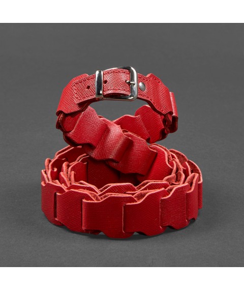 Women's leather boho belt red Saffiano