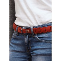 Women's leather boho belt coral