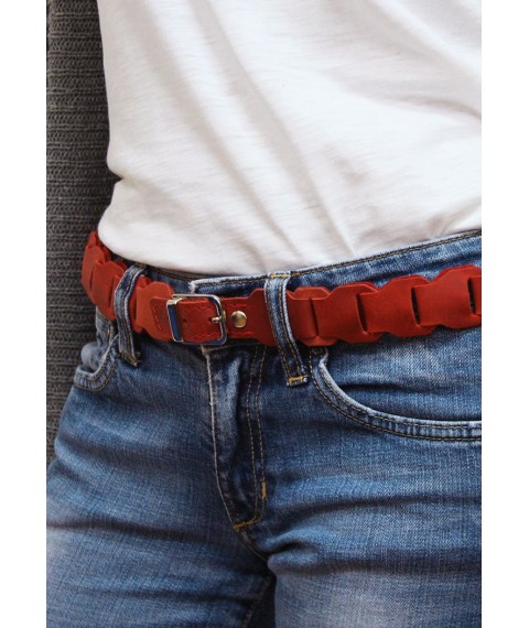 Women's leather boho belt coral