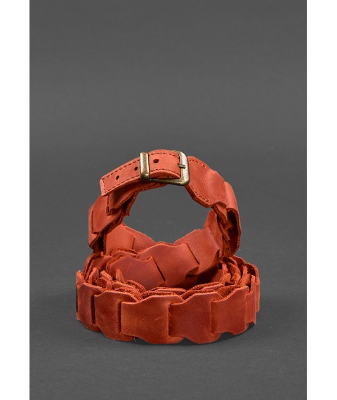 Women's leather boho belt coral