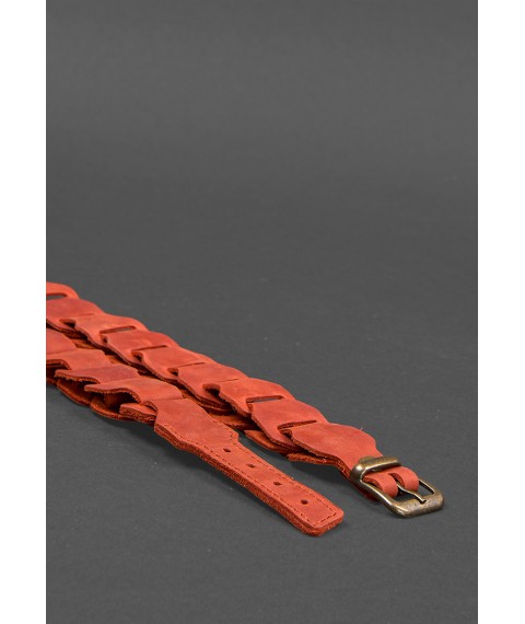 Women's leather boho belt coral