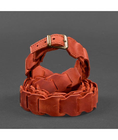 Women's leather boho belt coral