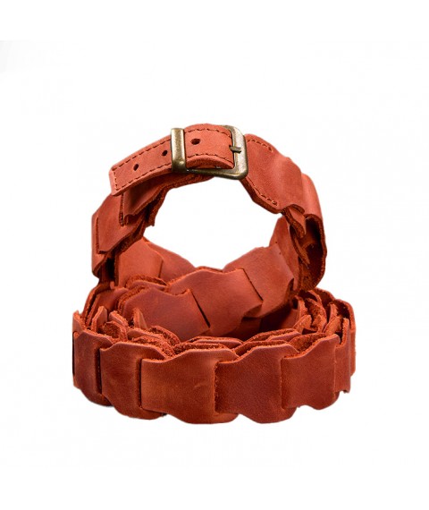 Women's leather boho belt coral