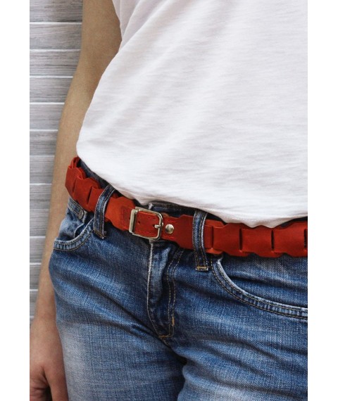 Women's leather boho belt coral