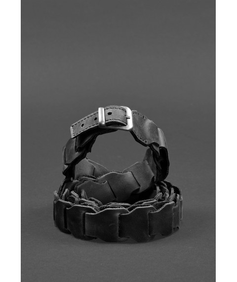 Women's leather boho belt black Crazy Horse