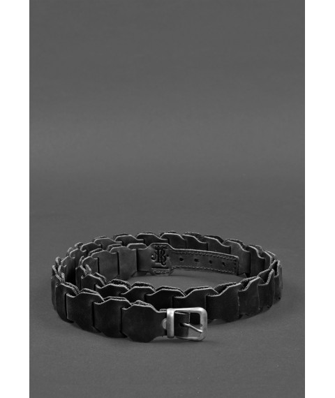 Women's leather boho belt black Crazy Horse
