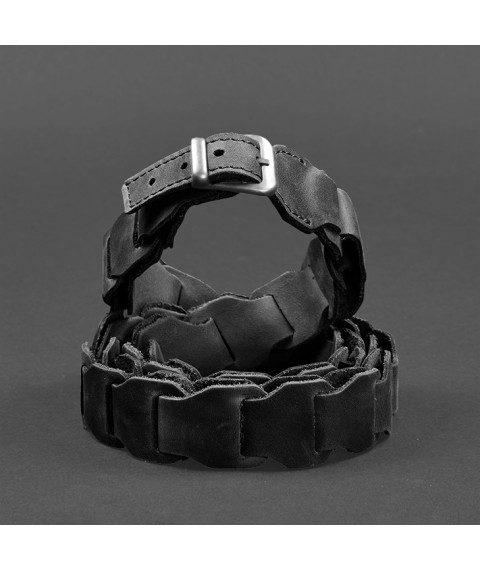 Women's leather boho belt black Crazy Horse