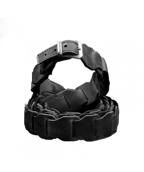 Women's leather boho belt black Crazy Horse