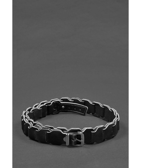 Women's leather boho belt black crust