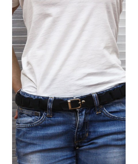 Women's leather boho belt black Crazy Horse