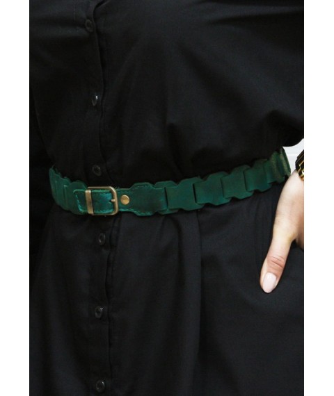 Women's leather boho belt green