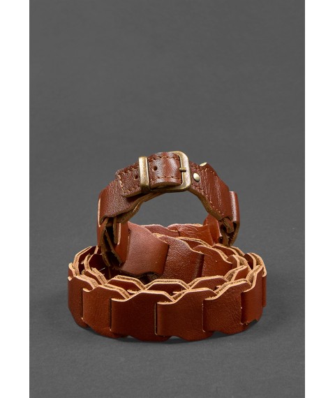 Women's leather boho belt light brown crust