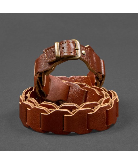 Women's leather boho belt light brown crust