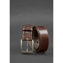 Leather belt 40 mm brown with dark beige thread