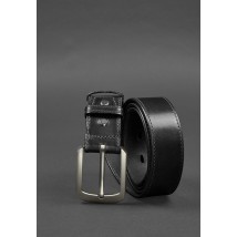 Leather belt 40 mm black with light gray thread