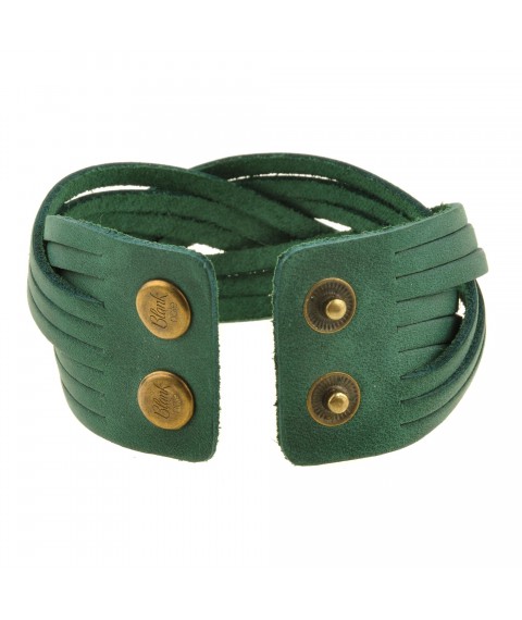 Кожаный браслет косичка зеленый