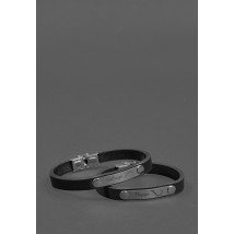Set of black leather bracelets "Zavzhdi Poruch"