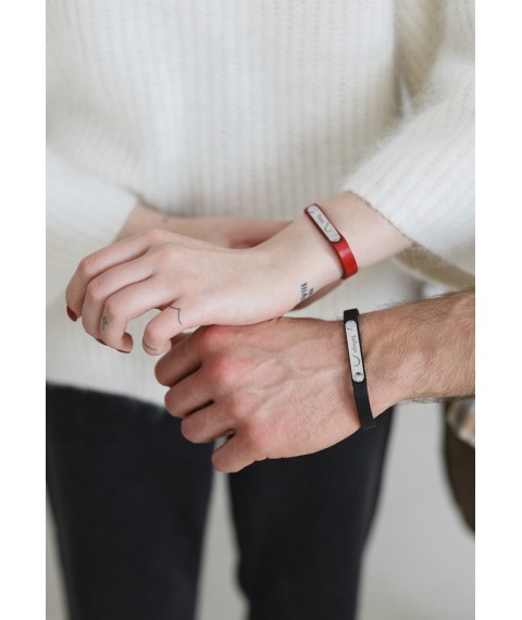 Set of leather bracelets “Zavzhdi Poruch” black and red