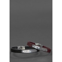 Set of leather bracelets “Zavzhdi Poruch” black and burgundy