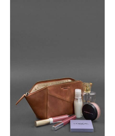 Women's leather cosmetic bag 2.0 light brown Crazy Horse