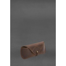 Leather glasses case with elastic flap Dark brown Crazy Horse