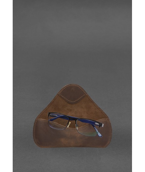 Шкіряний чохол для окулярів із клапаном на гумці Темно-коричневий Crazy Horse