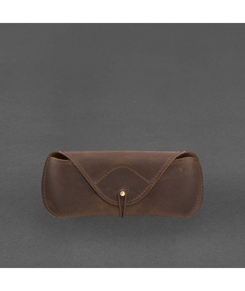 Leather glasses case with elastic flap Dark brown Crazy Horse