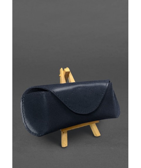 Leather glasses case with magnetic flap Dark blue Crust