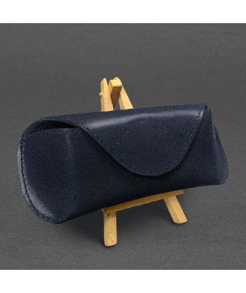 Leather glasses case with magnetic flap Dark blue Crust