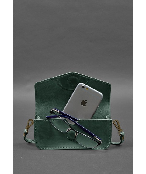 Leather glasses case (mini bag) green Crazy Horse