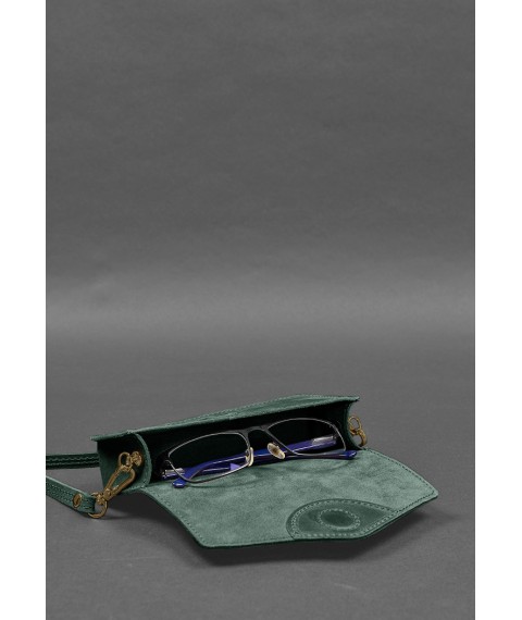 Leather glasses case (mini bag) green Crazy Horse