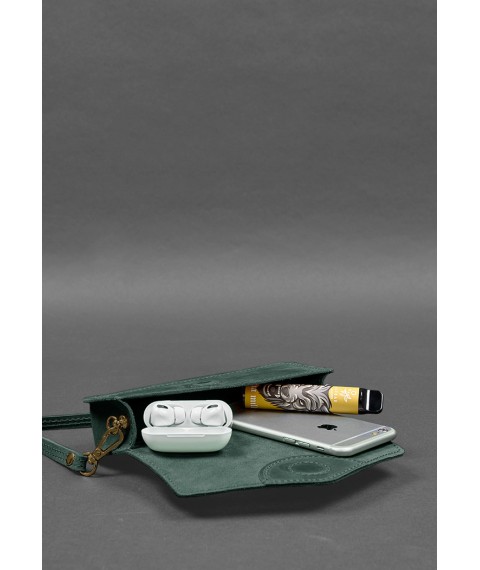 Leather glasses case (mini bag) green Crazy Horse
