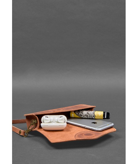 Шкіряна сумка-футляр для окулярів (міні-сумка) світло-коричнева Crazy Horse