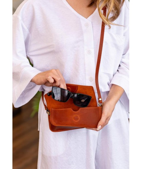 Шкіряна сумка-футляр для окулярів (міні-сумка) світло-коричнева Crazy Horse