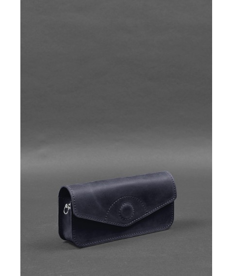 Leather glasses case (mini bag) blue Crazy Horse
