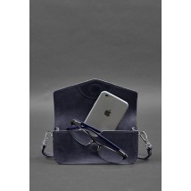 Шкіряна сумка-футляр для окулярів (міні-сумка) синій Crazy Horse