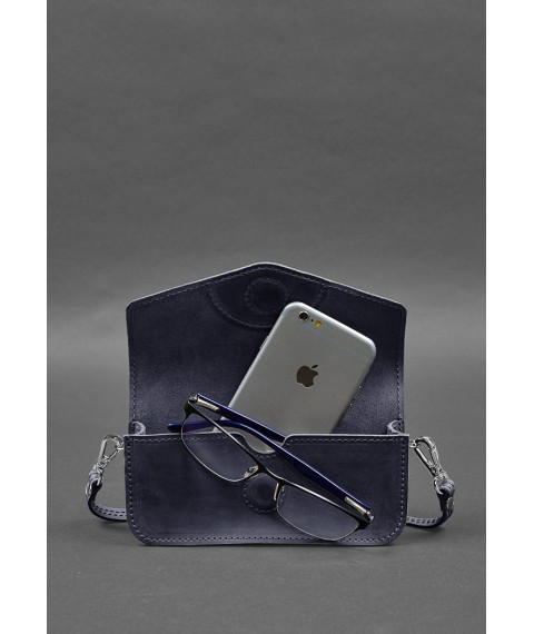 Leather glasses case (mini bag) blue Crazy Horse