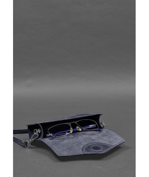 Leather glasses case (mini bag) blue Crazy Horse