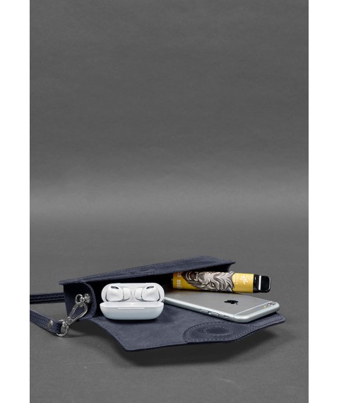 Leather glasses case (mini bag) blue Crazy Horse