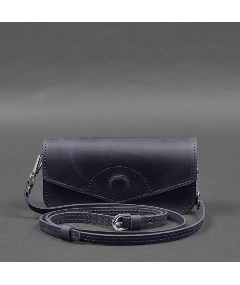 Leather glasses case (mini bag) blue Crazy Horse
